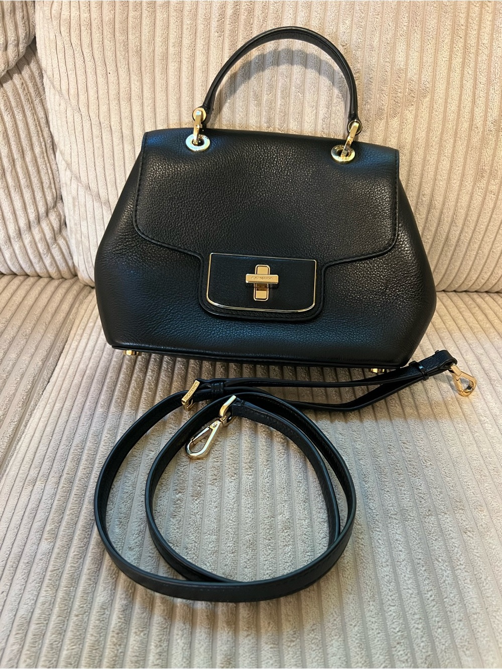 Michael Kors Black Top-Handle Leather Satchel with Gold Hardware